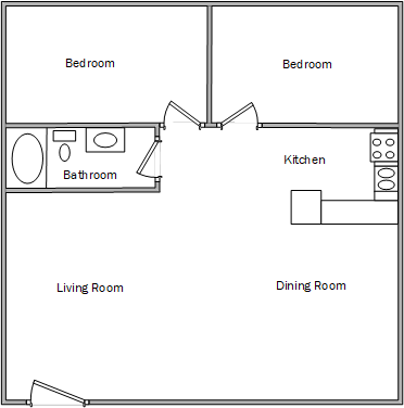 2 Bedroom/1 Bathroom Floor Plan 2
